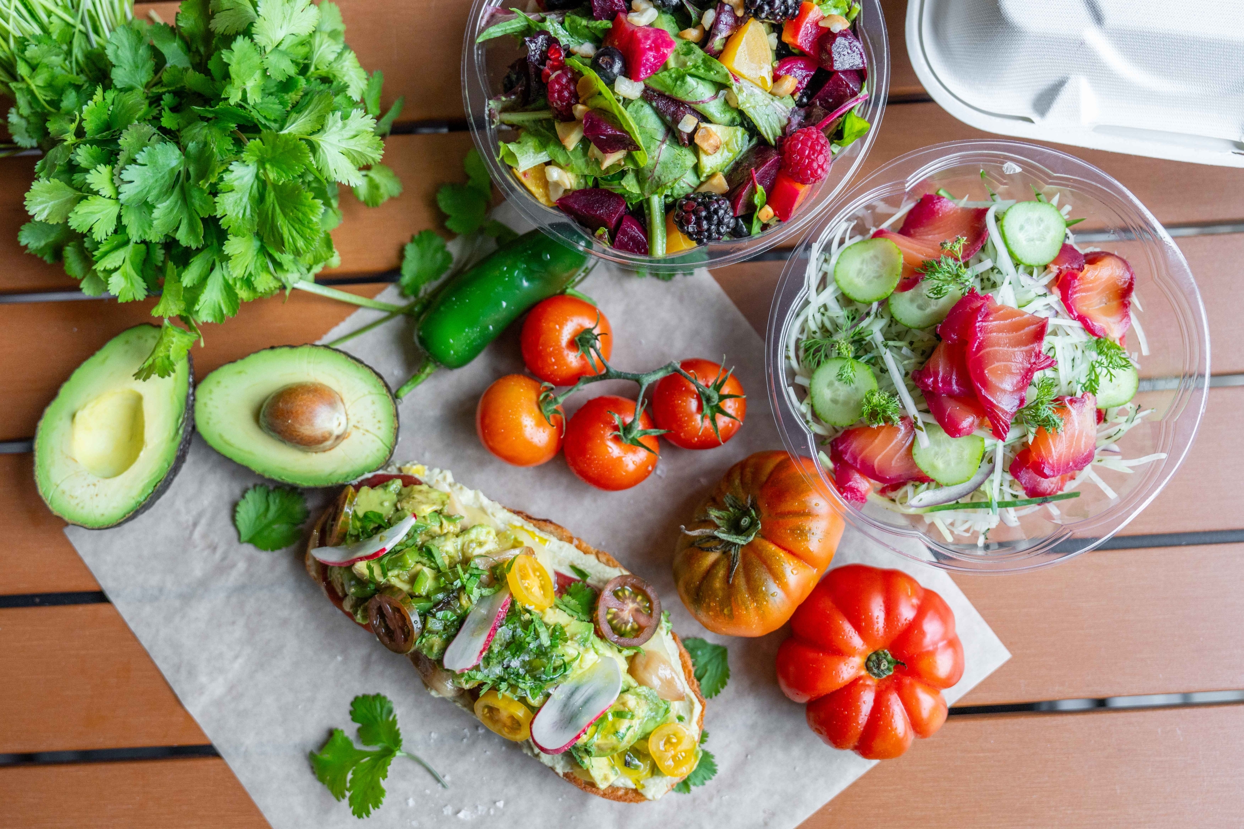 salad and avocado toast from Cafe Azuli