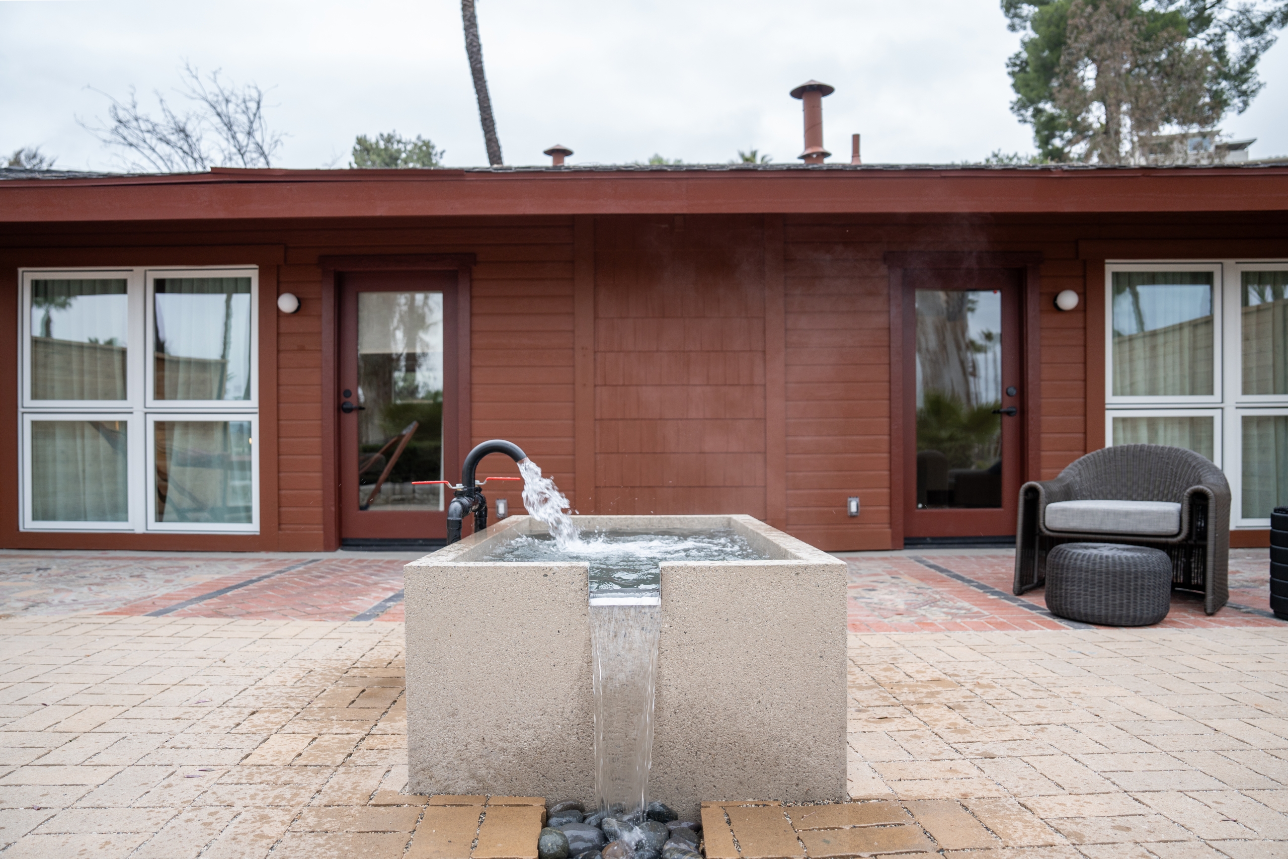 Patio with geothermal soaking tub