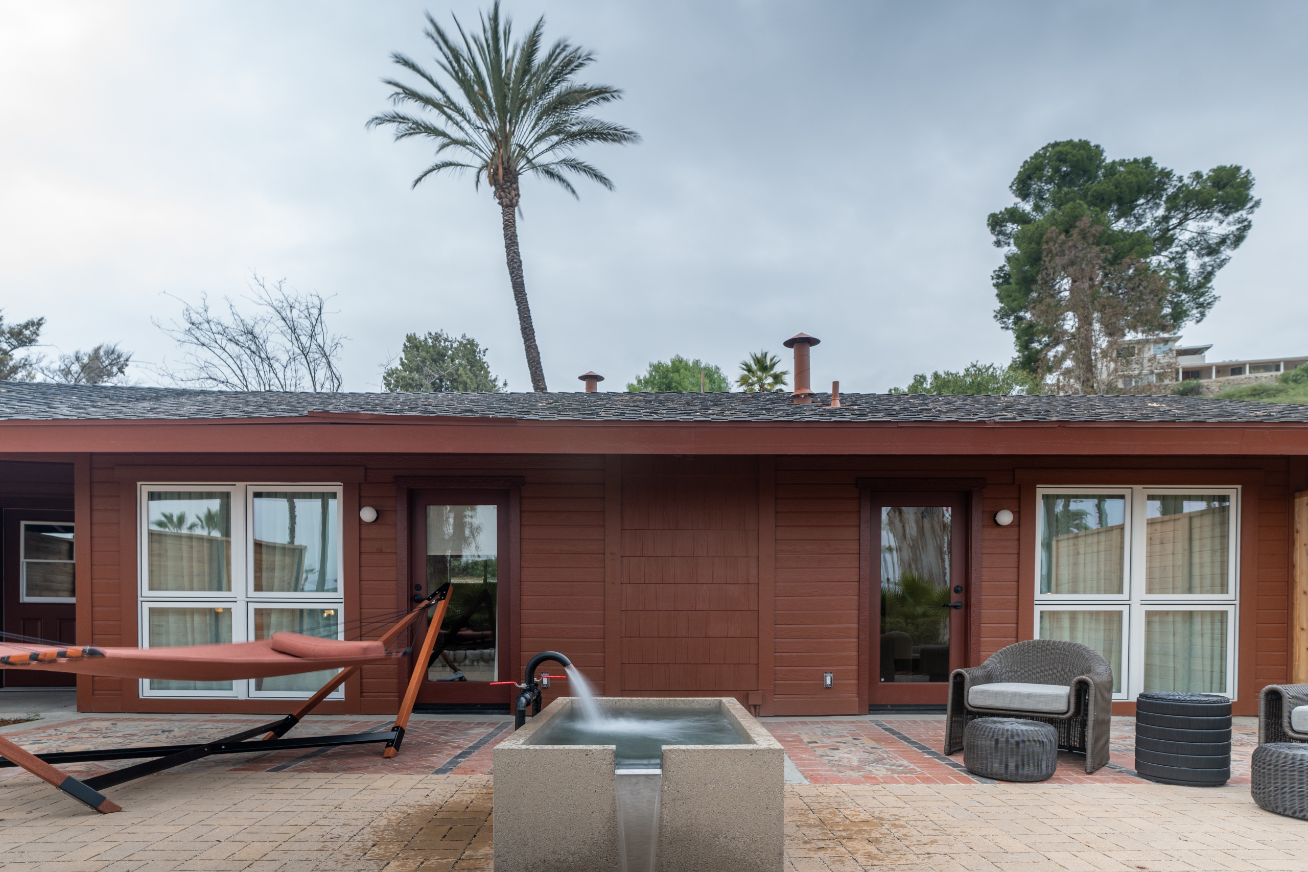 Patio with geothermal soaking tub