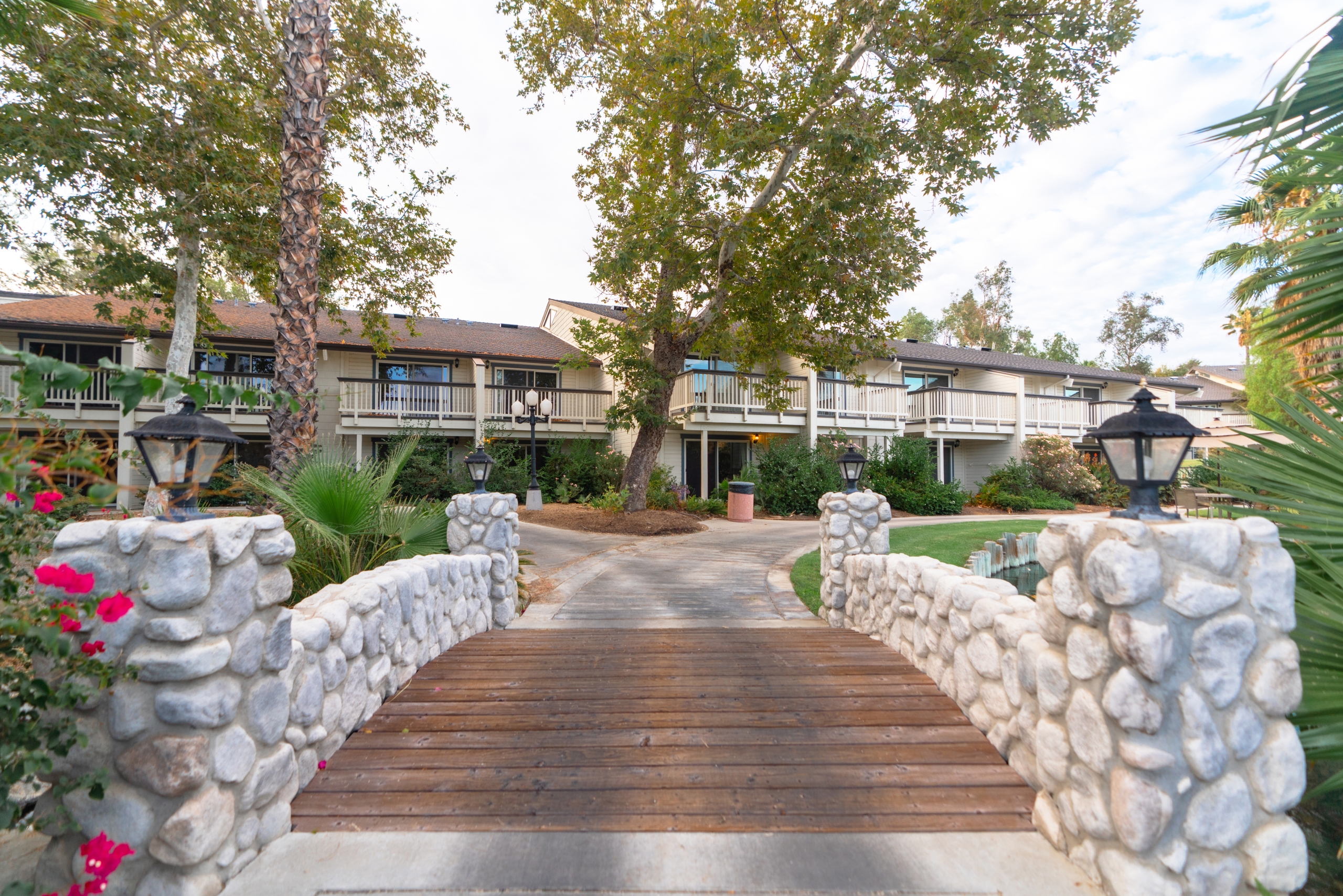 stone bridge walkway to building