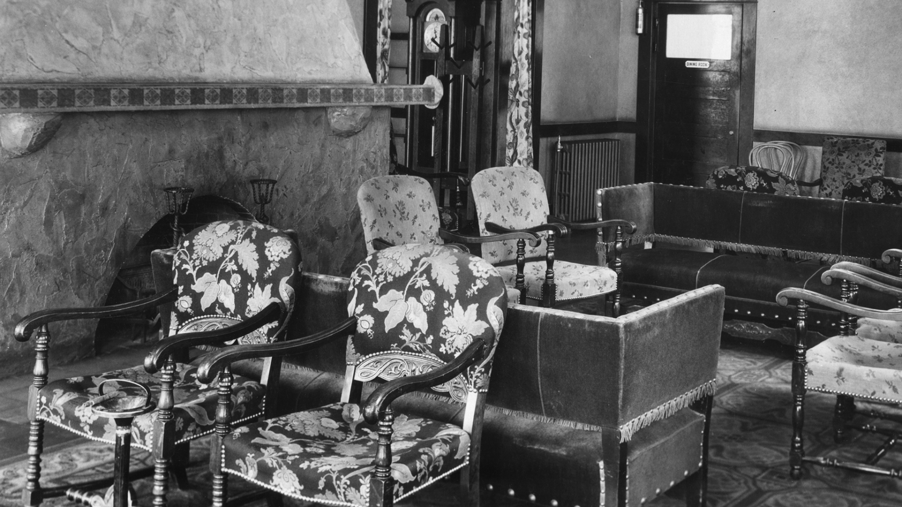 black and white image of seating area