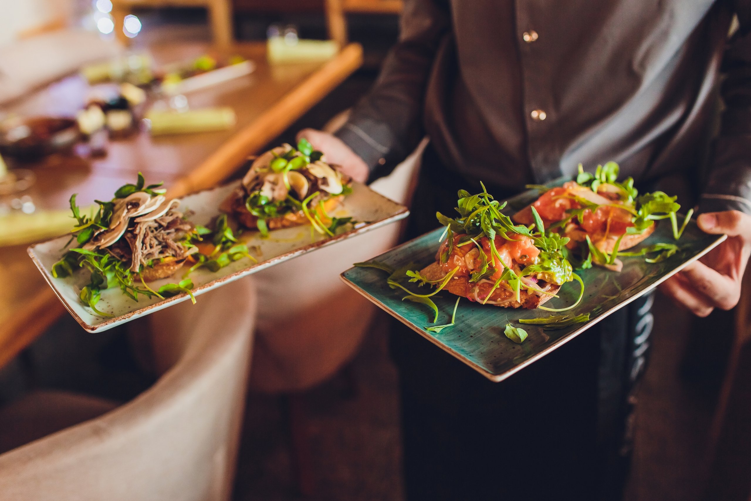 serving guests dinner