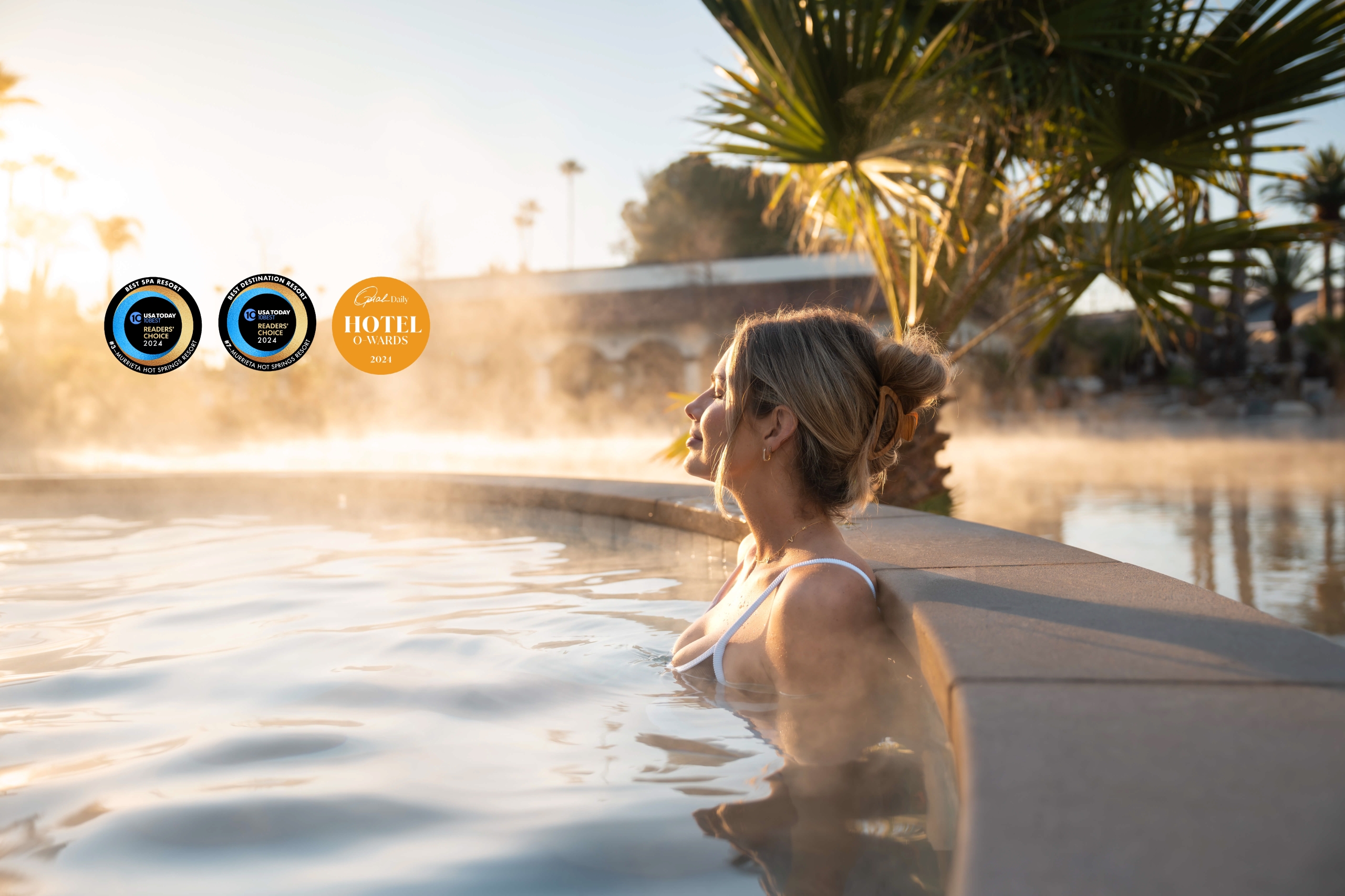 Guest enjoying hot spring at Murrieta Hot Springs Resort